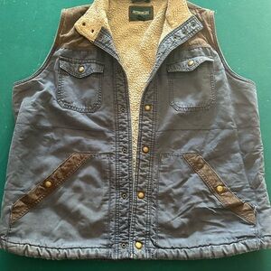 Vintage Blue and Brown Sleeveless Vest with Sherpa Lining
